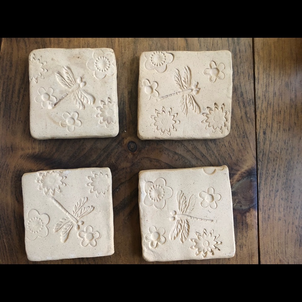 SOLD - Dragonfly Clay Coasters (Set of Four) 🦋